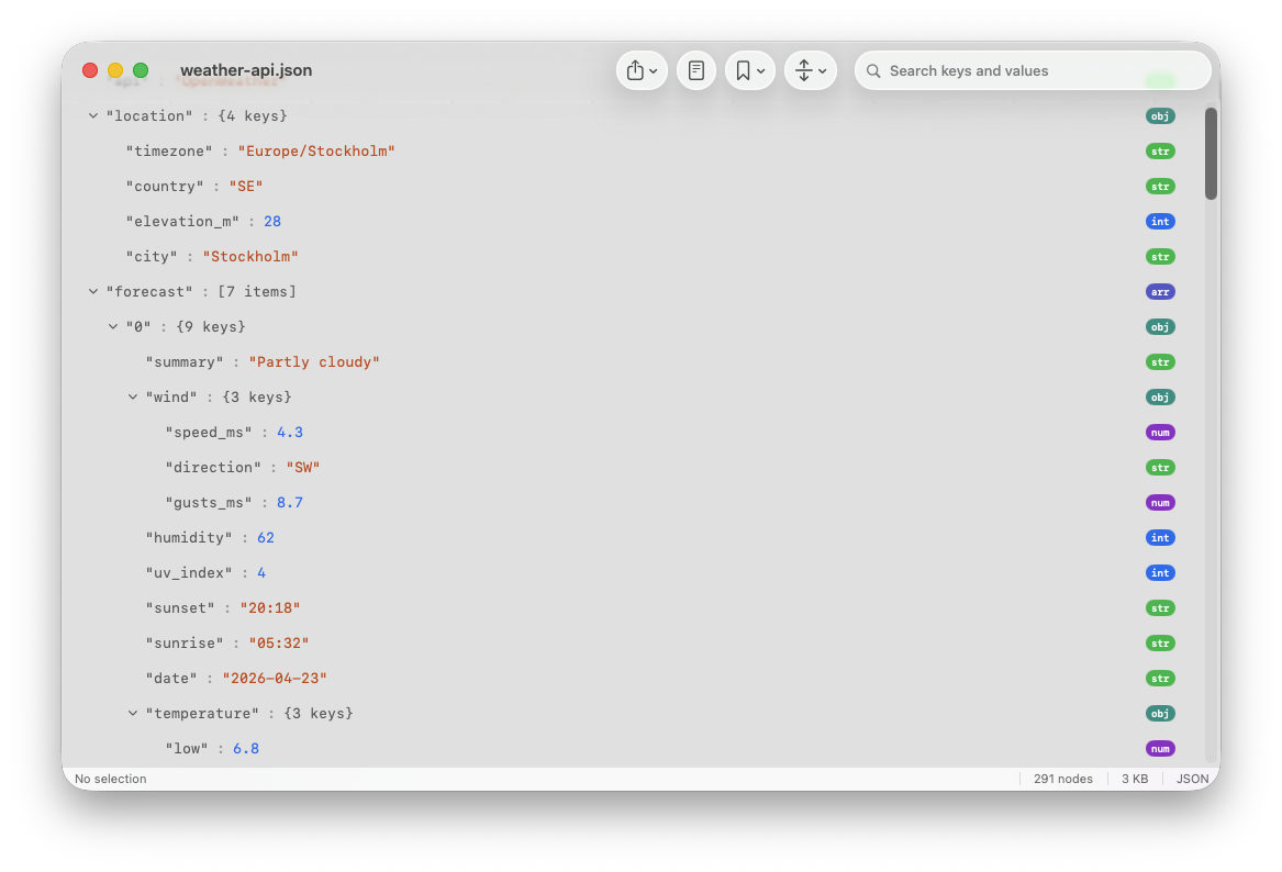MachStruct showing a JSON tree view